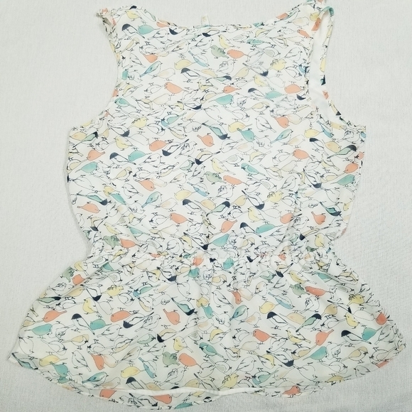 Lauren Conrad White Bird Ruffle Peplum Blouse‎ sleeveless V neck size Medium - Picture 7 of 8